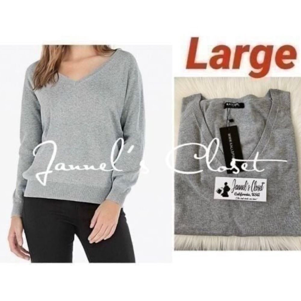 Women's Cotton Pullover Sweater Relax Fit V Neck Long Sleeve Fashion Knit Jumper